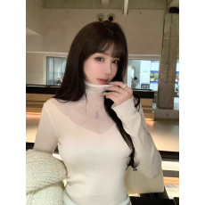 批发纯欲风<b class='q'>蕾丝</b>高领针织打底衫女秋冬设计感修身毛衣内搭甜辣短款上衣