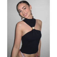 批发纯欲辣妹挂脖挖肩无袖吊带背心女高领修身显瘦短款内搭露肩上衣秋