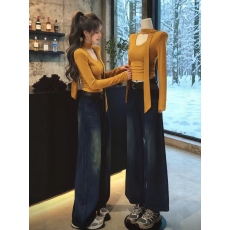 批发辣妹性感围脖V领长袖T恤女秋季新款气质设计感修身打底衫百搭<b class='q'>上衣</b>