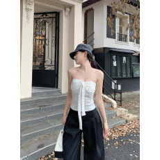 批发白色波点蝴蝶结抹胸吊带小<b class='q'>背心</b>女夏季纯欲辣妹外穿一字肩短款上衣