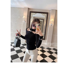 批发法式轻奢优雅黑色高领镂空长袖收腰针织衫女冬季新款修身内搭上衣