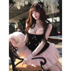 批发纯欲气质收腰显瘦黑白撞色吊带女小众拼接掐腰设计感内搭外穿上衣