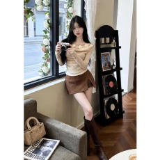 批发复古独特漂亮立体花朵荡领修身长袖T恤今年流行的爆款上衣26<b class='q'>冬</b>季