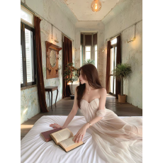 批发法式白色<b class='q'>网纱</b>抹胸连衣<b class='q'>裙</b>女装夏季度假风<b class='q'>裙</b>子超仙宽松气质a字长<b class='q'>裙</b>