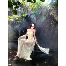 批发海边旅游度假拍照沙滩<b class='q'>裙</b>女法式高级感气质超仙<b class='q'>网纱</b>抹胸长款连衣<b class='q'>裙</b>