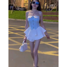 批发美式甜辣妹小香风抹胸蓬蓬裙套装女夏季小个子显高时尚性感<b class='q'>两件套</b>