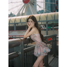 批发度假风穿搭复古抹胸连衣裙女短款高级感修身气质短裙<b class='q'>裤</b>套装小个子