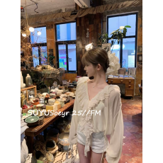 批发蕾丝拼接荷叶边v领长袖衬衫女春季法式宽松通勤衬衣百搭气质<b class='q'>上衣</b>