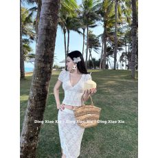 批发纯欲风性感v领短袖蕾丝T恤女夏季显身材套装半身裙<b class='q'>包臀裙</b>子两件套