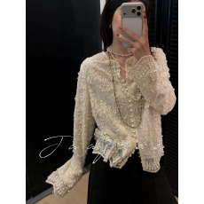 批发亮片刺绣蕾丝花边<b class='q'>衬衫</b>女<b class='q'>长袖</b>2026春季设计感小众气质法式小衫上衣