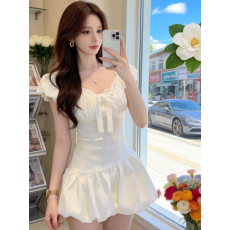 批发甜美初恋泡泡袖<b class='q'>连衣裙</b>女2026夏季新款设计感收腰显瘦少女<b class='q'>花苞</b>短裙