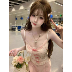 批发甜美蕾丝花边<b class='q'>吊带</b>背心女早春内搭带胸垫蝴蝶结短款修身<b class='q'>打底衫</b>上衣