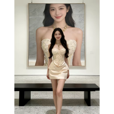 批发重工亮片鱼骨千金风挂脖裙子女夏季<b class='q'>高端</b>宴会礼服裙性感包臀<b class='q'>连衣裙</b>