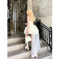 批发法式高级感礼服抹胸连衣<b class='q'>裙</b>夏季<b class='q'>网纱</b>蕾丝公主<b class='q'>裙</b>蓬蓬<b class='q'>裙</b>性感拖尾<b class='q'>裙</b>子