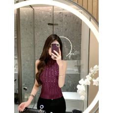 批发法式黑色镶钻无袖背心针织衫女2026夏季毛衣纯欲气质内搭打底衫上