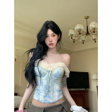 批发纯欲风网纱拼接抹胸背心女夏季收腰鱼骨胸衣内搭辣妹性感<b class='q'>上衣</b>外穿