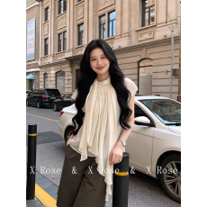 批发复古不规则飘带高领小飞袖雪纺<b class='q'>衬衫女</b>2026夏季宽松显瘦气质上衣潮