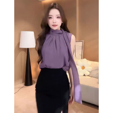 批发法式飘带挂脖无袖<b class='q'>衬衫女</b>2026新款夏季轻奢高级感时尚宽松气质上衣