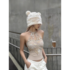 批发纯欲辣妹蕾丝挂脖吊带背心女春夏内搭美背<b class='q'>文胸</b>一体带胸垫修身上衣