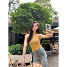 纯欲风挂脖飘带无袖t恤女夏季新款性感辣妹气质显身材设计感上衣