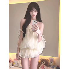 批发超仙雪纺花苞<b class='q'>吊带</b><b class='q'>背心</b>女夏季纯欲性感一字肩抹胸上衣泰式独特绝美