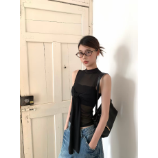 批发纯欲风无袖<b class='q'>背心</b>女装夏季新款外穿美背黑色辣妹设计感小众显瘦上衣