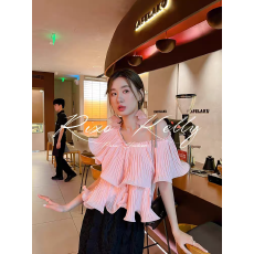 批发设计感一字肩荷叶边<b class='q'>衬衫女</b>独特别致露肩衬衣纯欲性感防晒上衣夏季