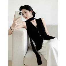 批发法式针织背心外穿女夏季新款高级设计感修身显瘦无袖V领上衣马甲