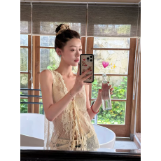 批发波西米亚v领薄纱蕾丝<b class='q'>开衫</b>外套女春夏季外搭叠穿<b class='q'>中长款</b>无袖罩衫裙