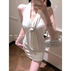 批发纯欲风性感飘带挂脖百搭连衣裙夏季优雅辣妹绝美收腰洋气<b class='q'>包臀裙</b>子