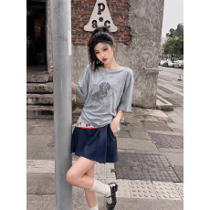 批发美式灰色喇叭<b class='q'>袖</b>正肩短<b class='q'>袖</b>t恤女夏夏季修身短款收腰五分<b class='q'>袖</b>半<b class='q'>袖</b><b class='q'>上衣</b>