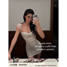 批发纯欲名媛性感炸街气质无袖辣妹褶皱蕾丝包臀连衣裙女短裙