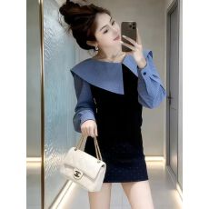 批发复古撞色条纹翻领长袖<b class='q'>衬衫女</b>春秋新款不规则独特修身显瘦外穿上衣