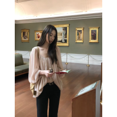 批发法式淡颜纯欲风灯笼袖衬衫女款2026新款微透慵懒独特漂亮<b class='q'>雪纺上衣</b>
