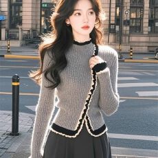 批发小众不撞款内搭打底衫女秋冬气质名媛<b class='q'>蕾丝</b>拼接针织衫长袖时髦上衣