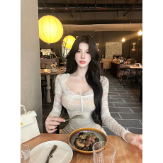 批发纯欲性感辣妹打底衣女内搭高级感绝美巨好看长袖收腰<b class='q'>蕾丝</b>衫上衣女