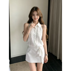 批发绝美好看白色无袖<b class='q'>衬衫</b>连衣裙女夏季2026新款法式收腰显瘦a字短裙