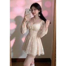 批发法式温柔风千金感蕾丝拼接气质连衣裙大方得体绝美掐腰小裙子26秋