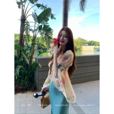 批发纯欲穿搭套装女夏季韩系温柔风休闲绝美碎花<b class='q'>雪纺</b>上衣包臀<b class='q'>半身裙</b>子