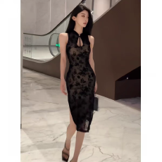 批发新中式性感黑色蕾丝连衣裙女2026夏季新款立领镂空修身显瘦<b class='q'>包臀裙</b>