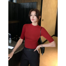 批发美式辣妹风红色五分袖<b class='q'>T</b><b class='q'>恤</b>女2026秋季新款修身显瘦收腰<b class='q'>紧身</b>上衣潮