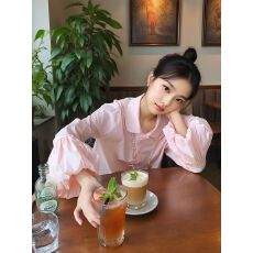 批发法式气质粉色泡泡袖<b class='q'>衬衫</b>女2026夏季新款高级感独特超好看别致上衣