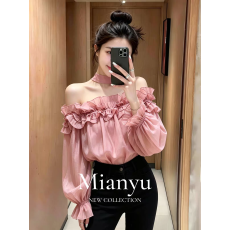 批发绝美超好看显瘦V领木耳边长袖<b class='q'>衬衫</b>女秋季2026年新款上衣独特<b class='q'>衬衣</b>