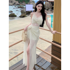 批发海边度假法式性感吊带连衣裙女夏高端大气上档次收腰显瘦气质<b class='q'>长裙</b>