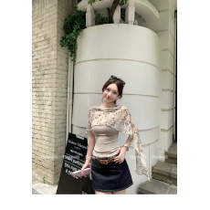 辣妹穿搭复古豹纹斗篷拼接修身t恤设计感独特漂亮气质上衣26新款