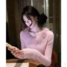 批发2026爆款法式立体<b class='q'>花朵</b>高级毛毛v领秋冬优雅超好看独特洋气小衫女