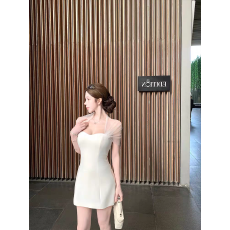 批发纯欲风网纱拼接抹胸收腰连衣裙女修身显瘦a字裙气质简约短裙子
