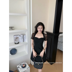 批发纯欲风网纱拼接抹胸收腰连衣裙女修身显瘦a字裙气质简约短裙子