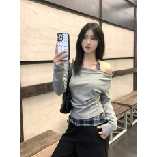 批发早秋季2026新款挂脖T恤女气质纯欲格子吊带<b class='q'>背心</b><b class='q'>假</b>两件单穿上衣潮