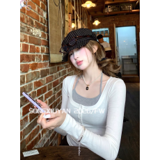 批发绝美辣妹内搭挂脖吊带白色长袖t恤打底衫女早秋叠穿上衣两件<b class='q'>套装</b>